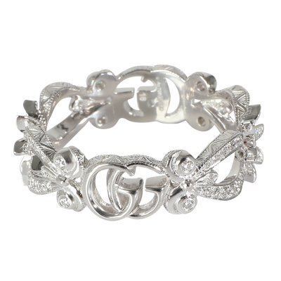 Gucci White Gold Diamond Flora GG Ring