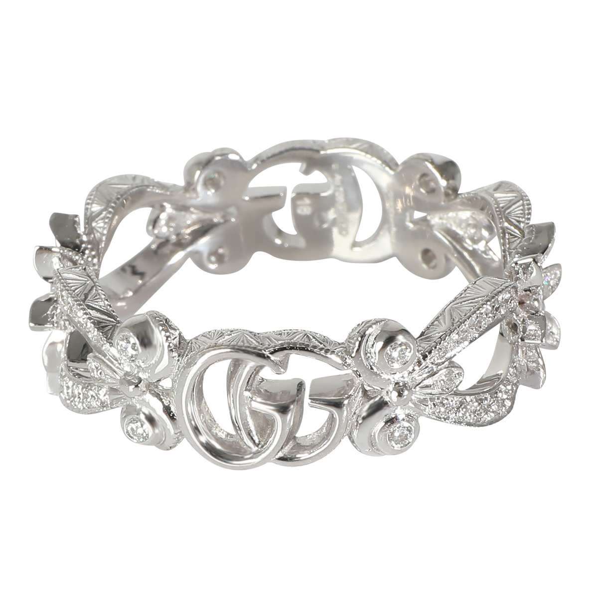 Gucci White Gold Diamond Flora GG Ring