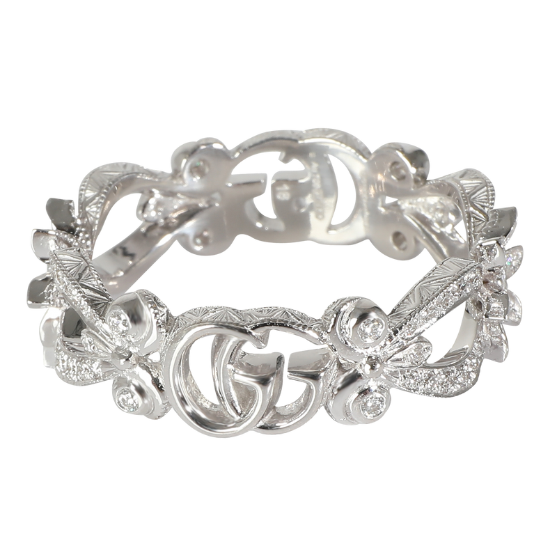 Gucci White Gold Diamond Flora GG Ring