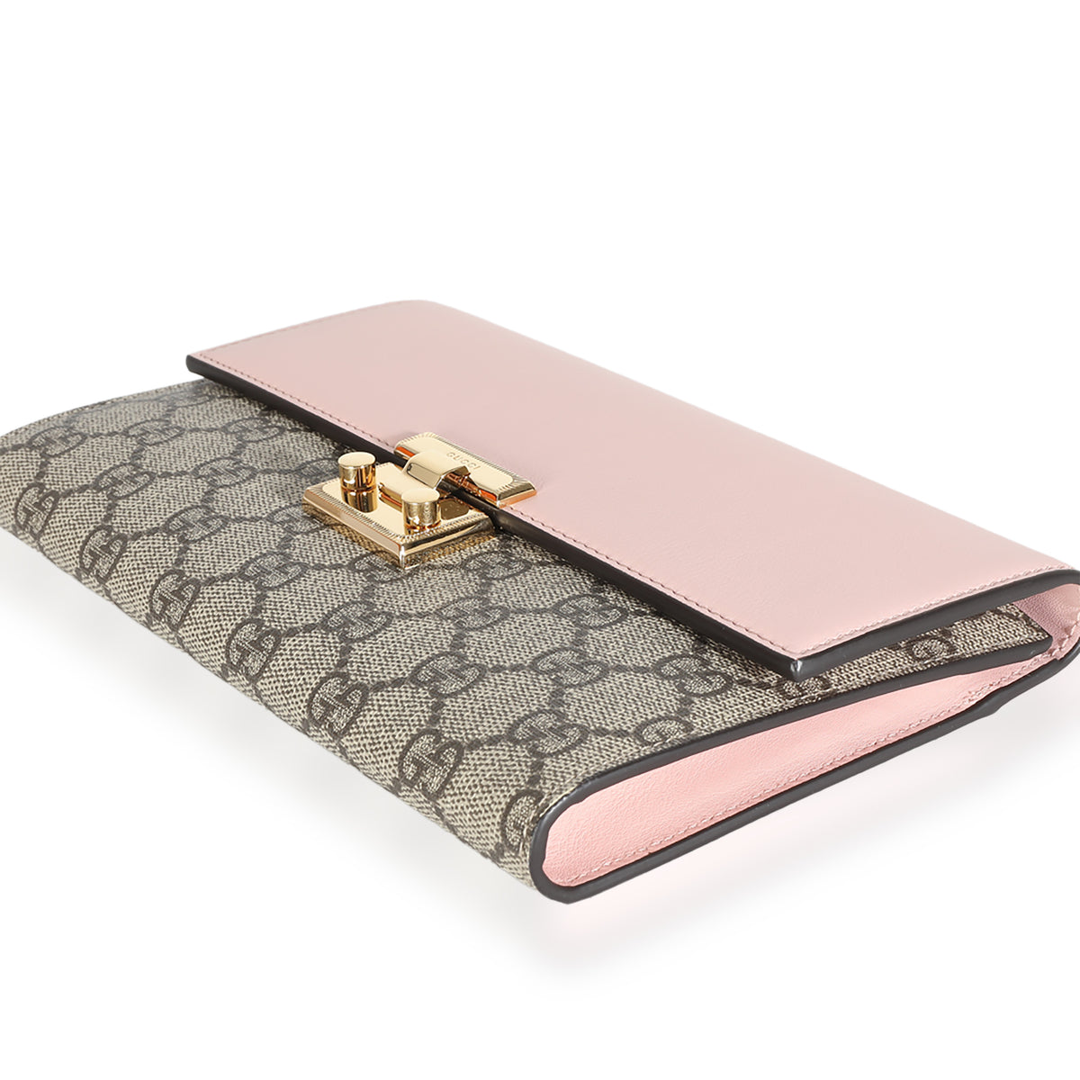 Pink Calfskin GG Supreme Canvas Padlock Clutch