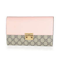 Pink Calfskin GG Supreme Canvas Padlock Clutch