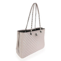 Grey Chevron Quilted Aged Calfskin Large Shopping Tote