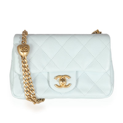 24P Blue Quilted Caviar Sweetheart Crush Mini Flap Bag