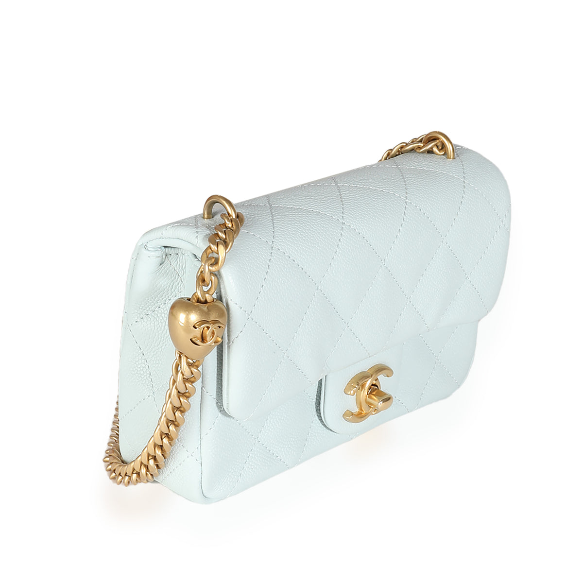 24P Blue Quilted Caviar Sweetheart Crush Mini Flap Bag