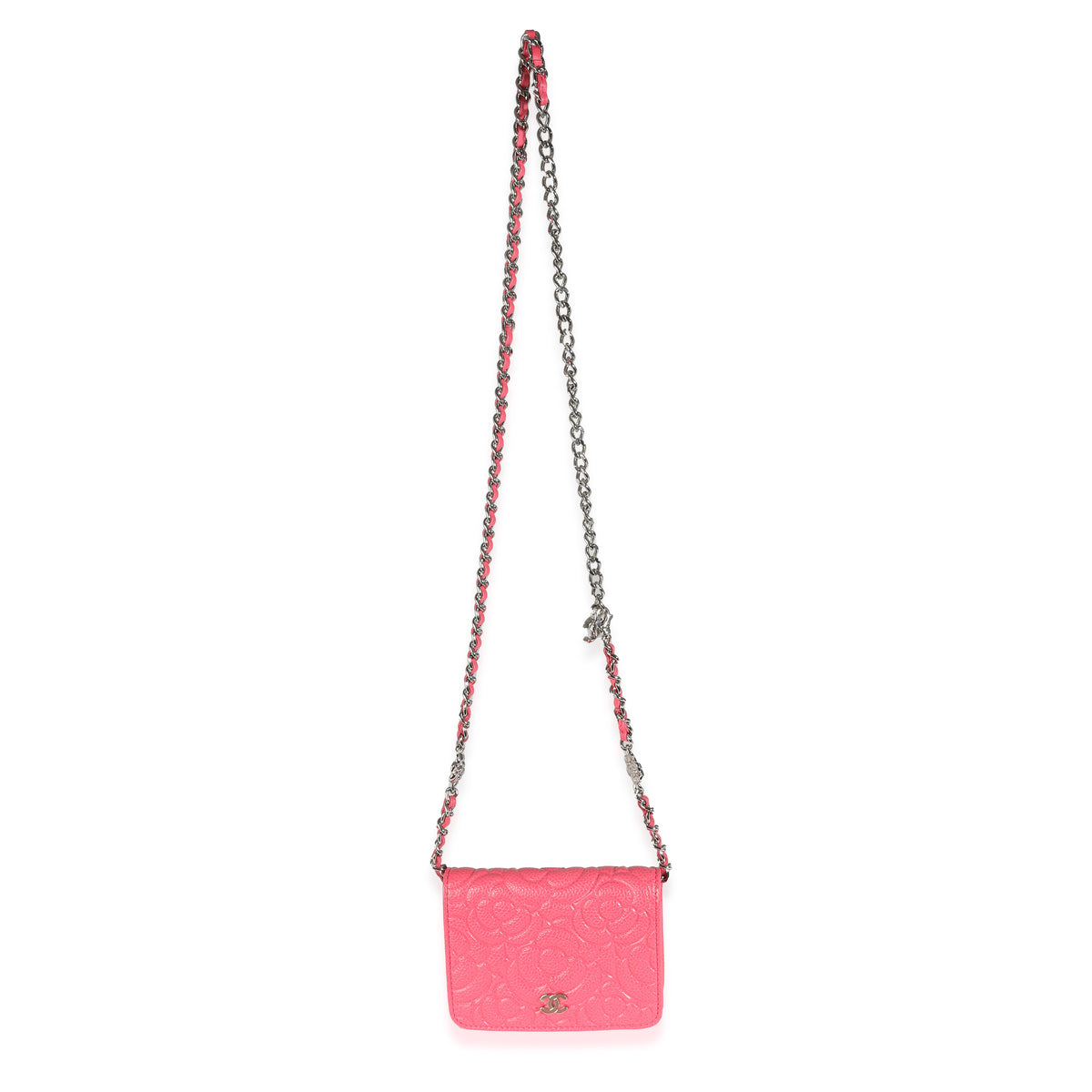Chanel Pink Caviar Camellia Embossed Chain Belt Bag Handbag av