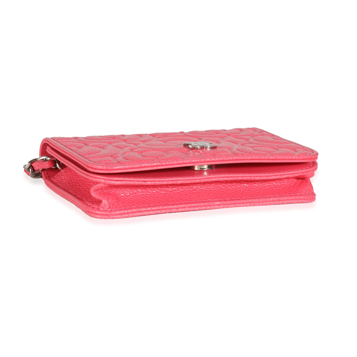 Chanel Pink Caviar Camellia Embossed Chain Belt Bag Handbag clasp