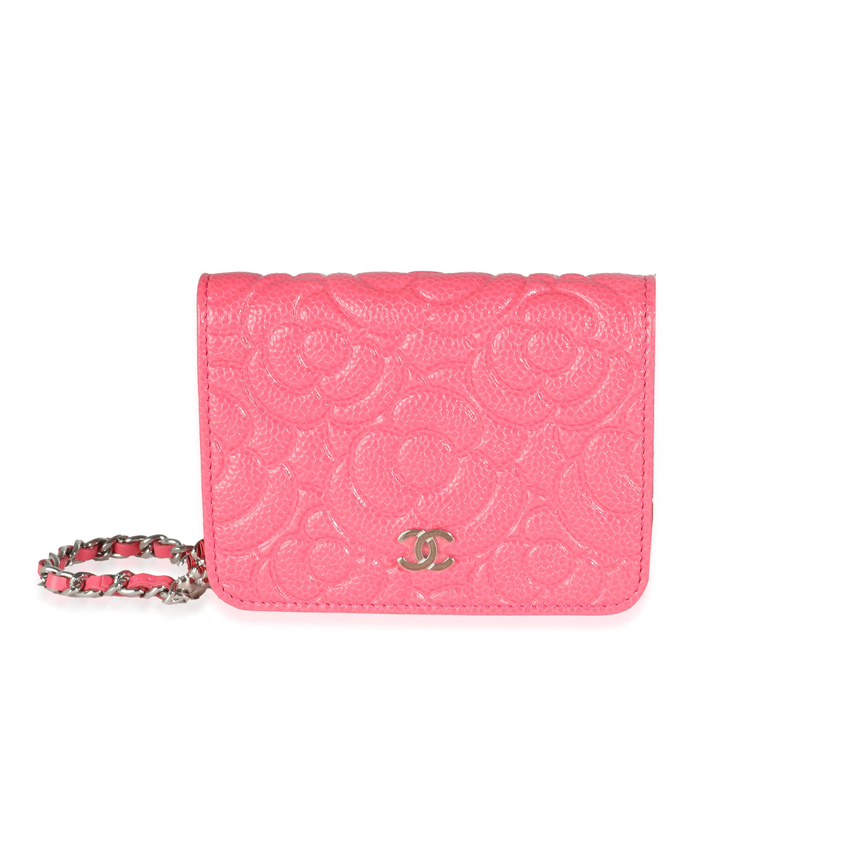 Chanel Pink Caviar Camellia Embossed Chain Belt Bag Handbag fv