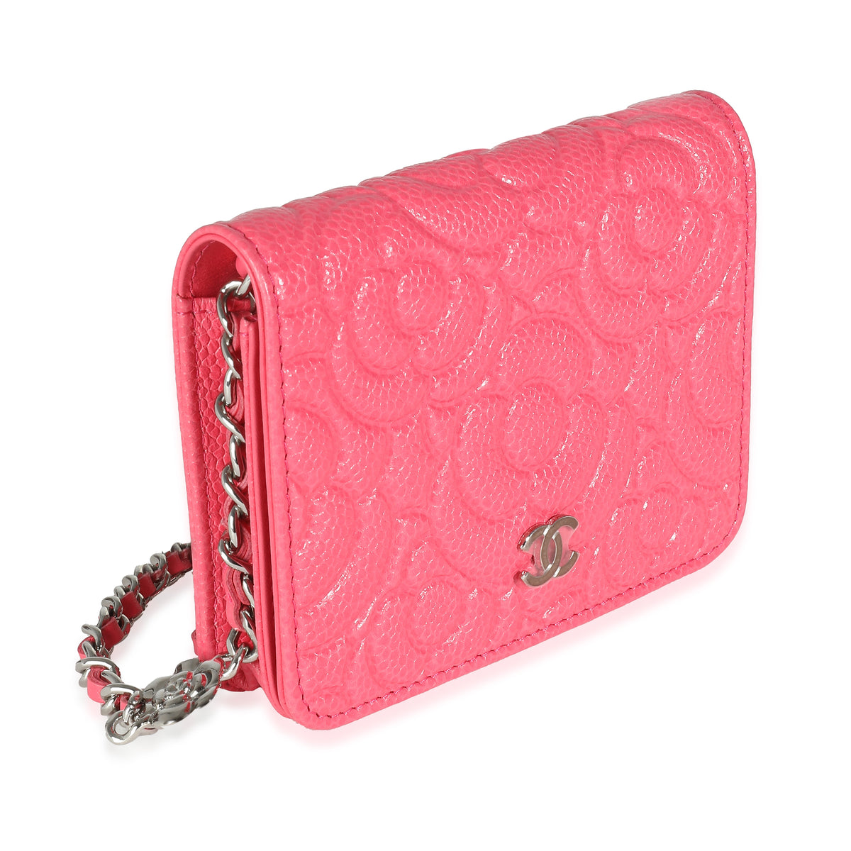Chanel Pink Caviar Camellia Embossed Chain Belt Bag Handbag sv
