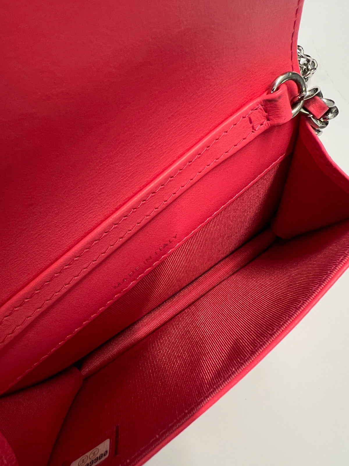 Pink Caviar Camellia Embossed Chain Belt Bag