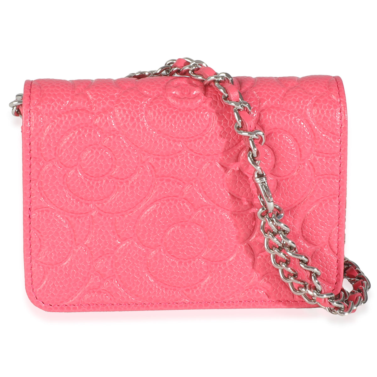 Pink Caviar Camellia Embossed Chain Belt Bag