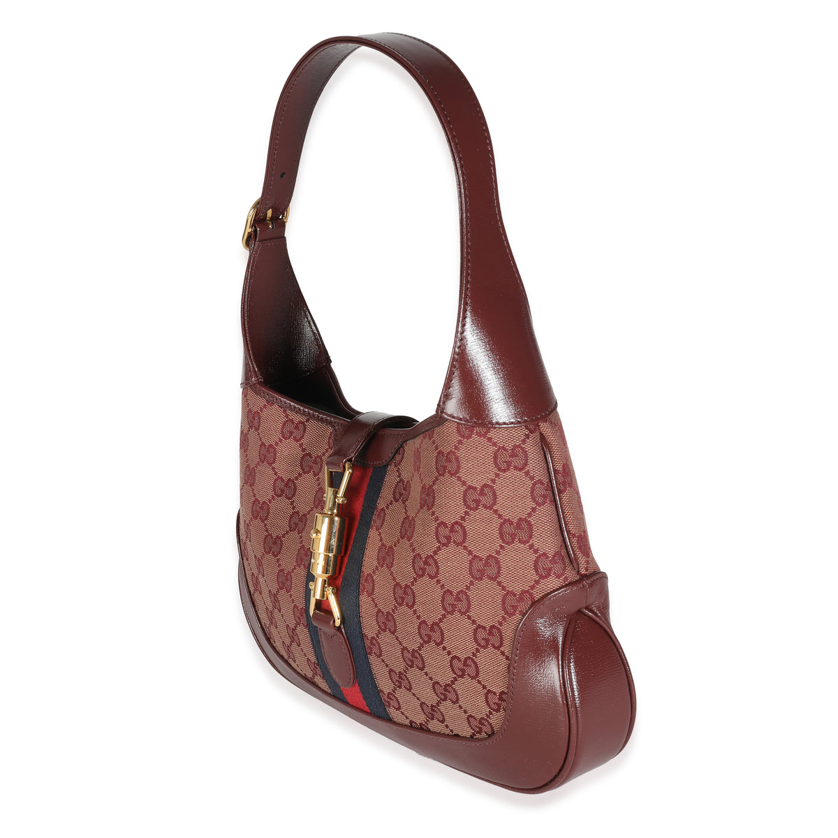 Burgundy GG Canvas Calfskin Web Small Jackie 1961 Hobo