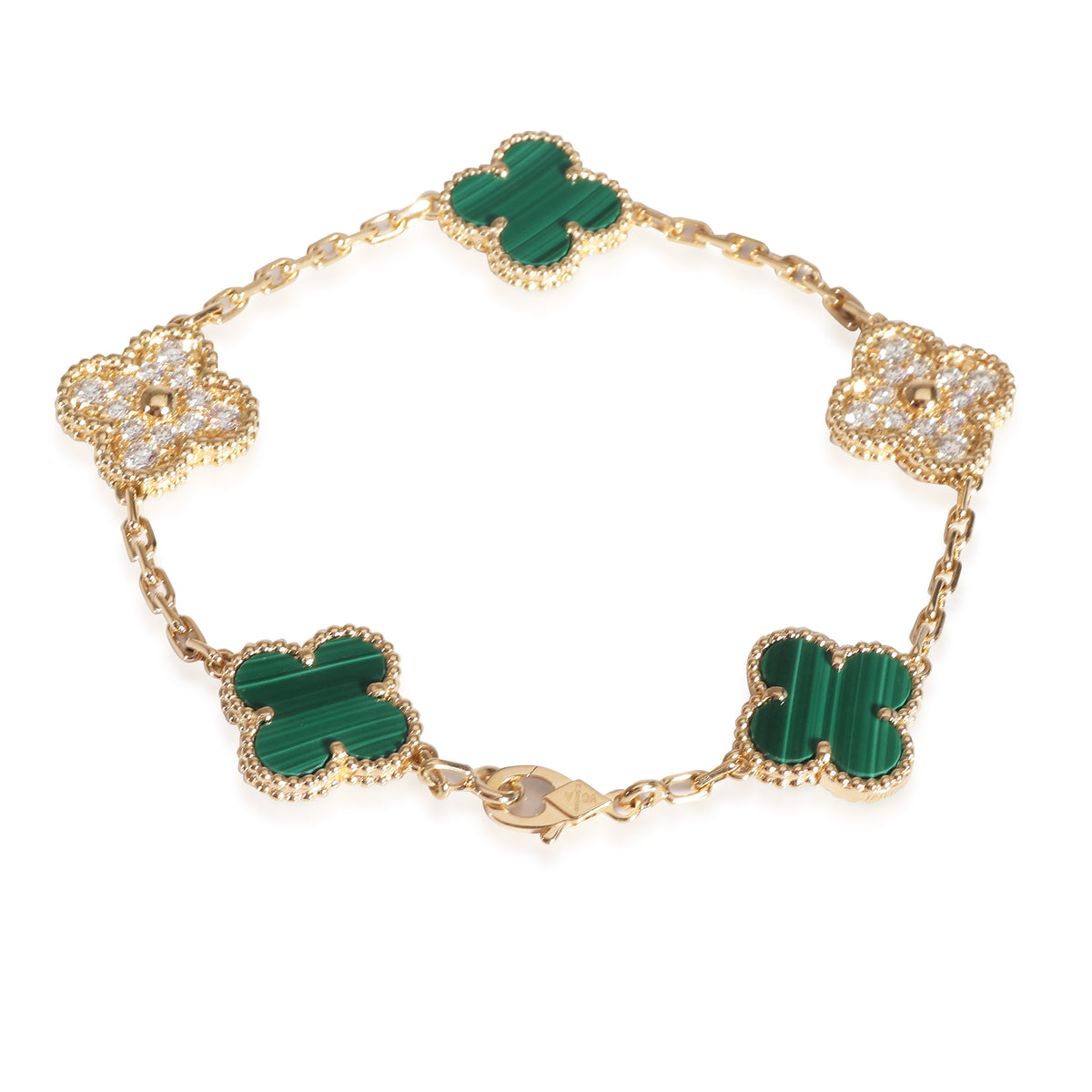 Alhambra Malachite Diamond Bracelet in 18kt Gold 0.96 CTW