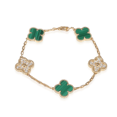 Alhambra Malachite Diamond Bracelet in 18kt Gold 0.96 CTW