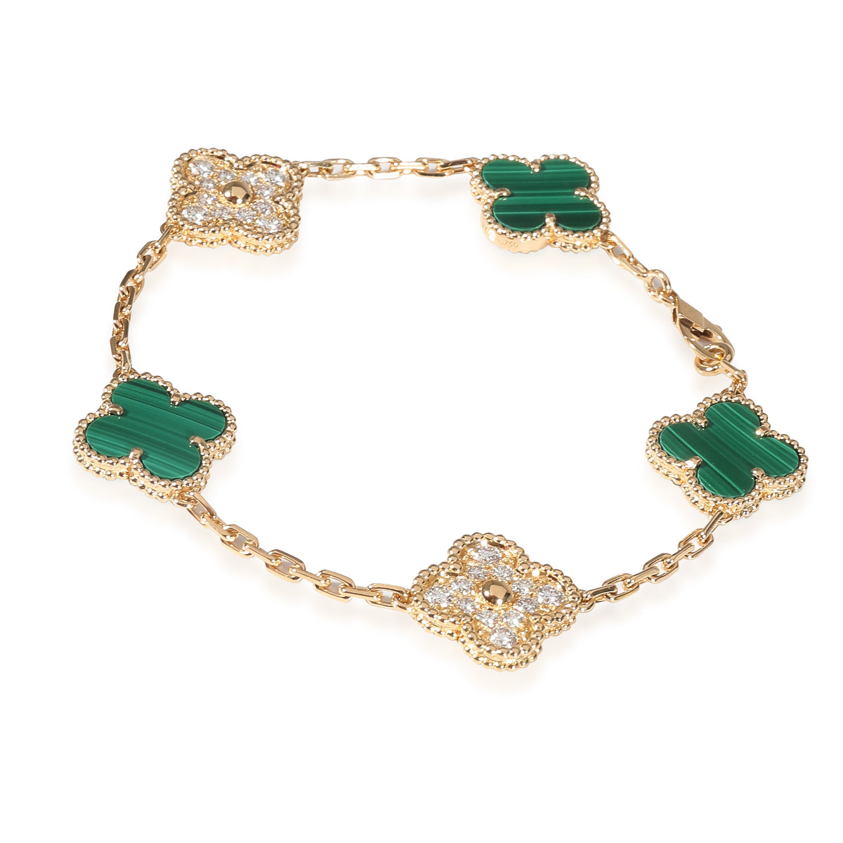 Alhambra Malachite Diamond Bracelet in 18kt Gold 0.96 CTW