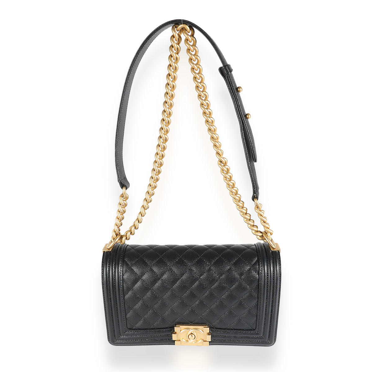 Black Quilted Caviar Medium Boy Handbag