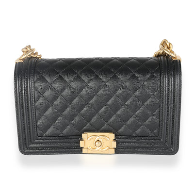 Black Quilted Caviar Medium Boy Handbag
