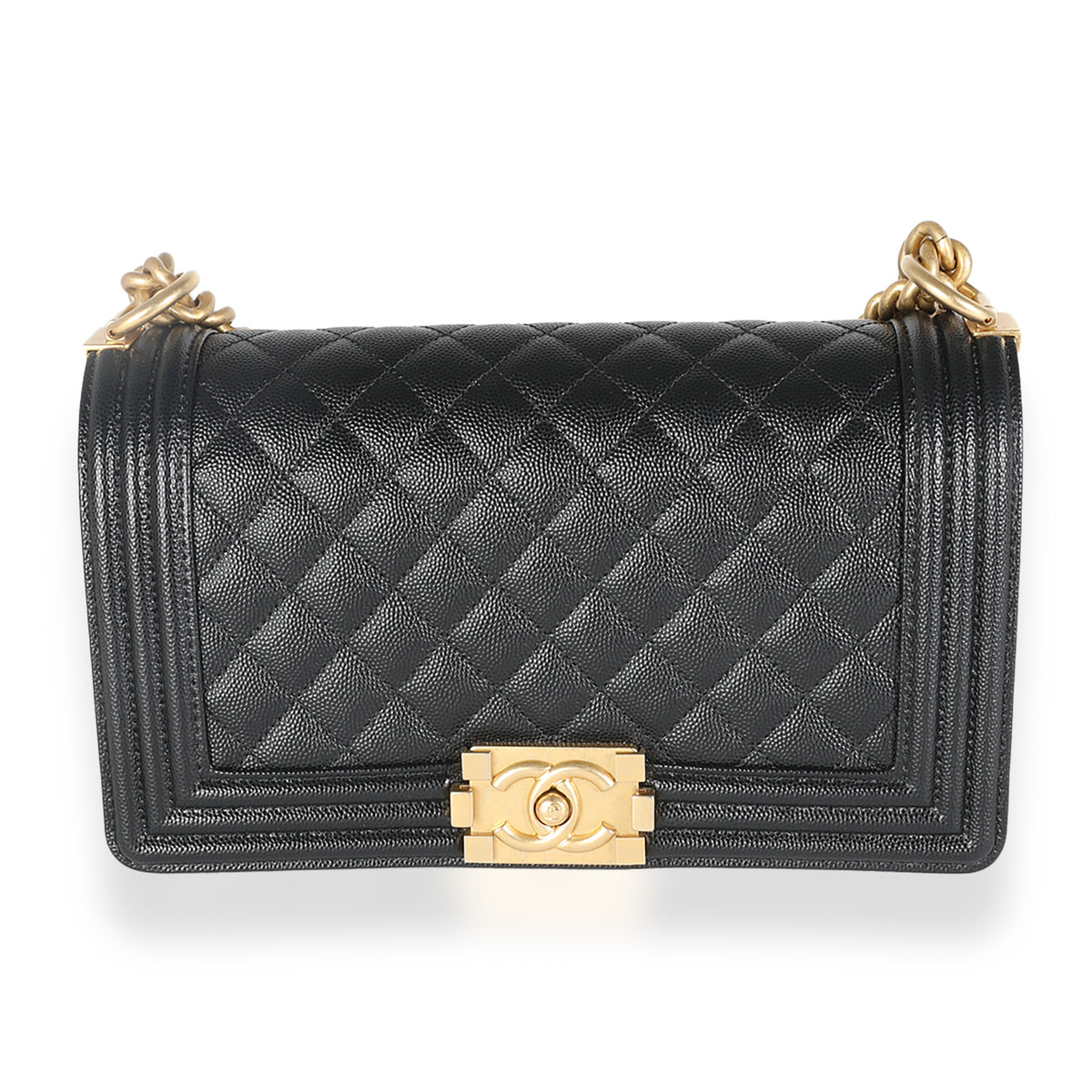 Black Quilted Caviar Medium Boy Handbag