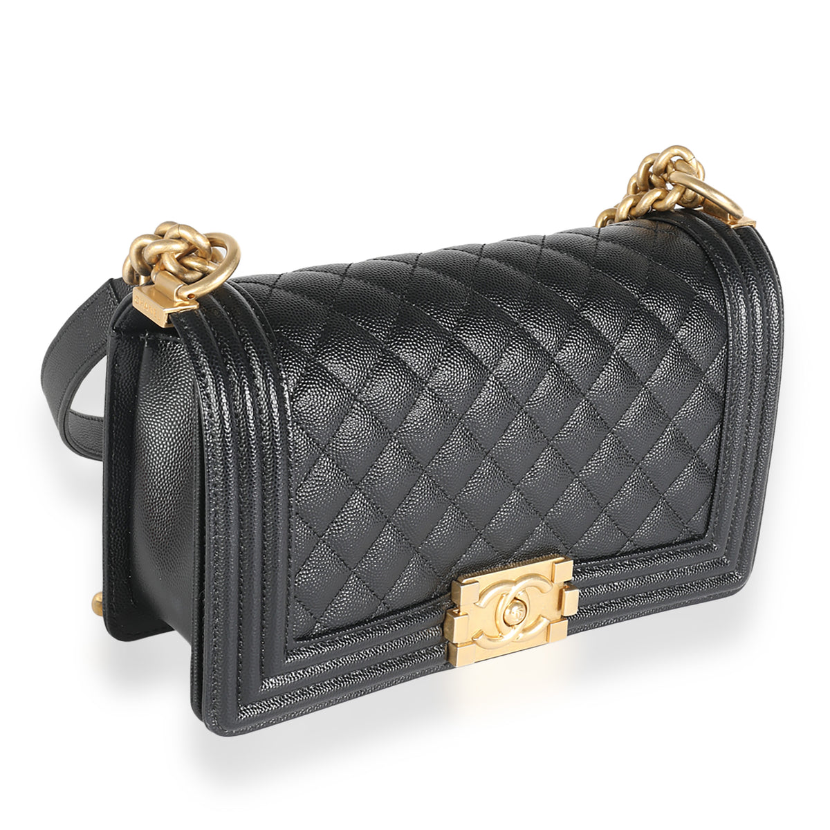 Black Quilted Caviar Medium Boy Handbag