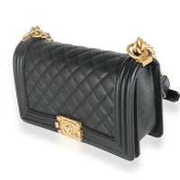 Black Quilted Caviar Medium Boy Handbag