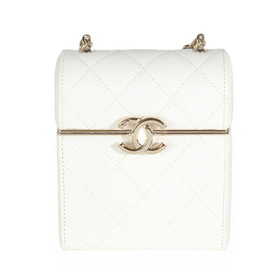 22P White Quilted Lambskin Mini Box Clutch