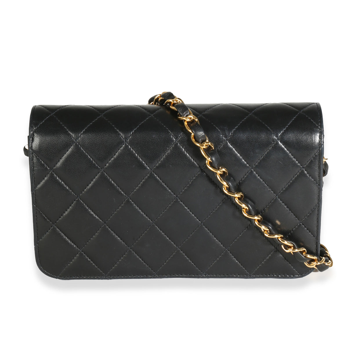 Vintage Black Quilted Lambskin Full Flap Wallet On Chain