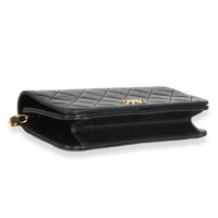 Vintage Black Quilted Lambskin Full Flap Wallet On Chain