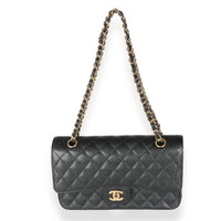 Black Quilted Caviar Medium Classic Double Flap Bag