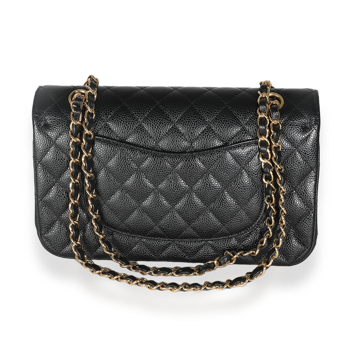 Black Quilted Caviar Medium Classic Double Flap Handbag