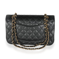 Black Quilted Caviar Medium Classic Double Flap Handbag