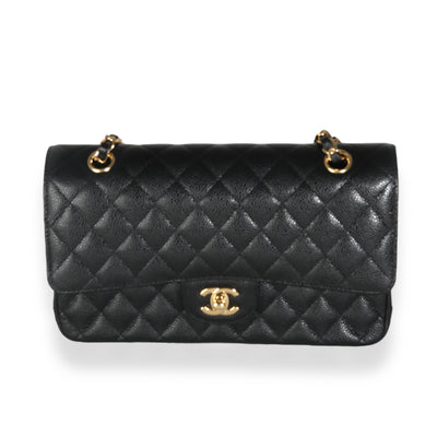 Black Quilted Caviar Medium Classic Double Flap Bag