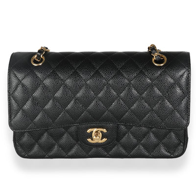Black Quilted Caviar Medium Classic Double Flap Handbag