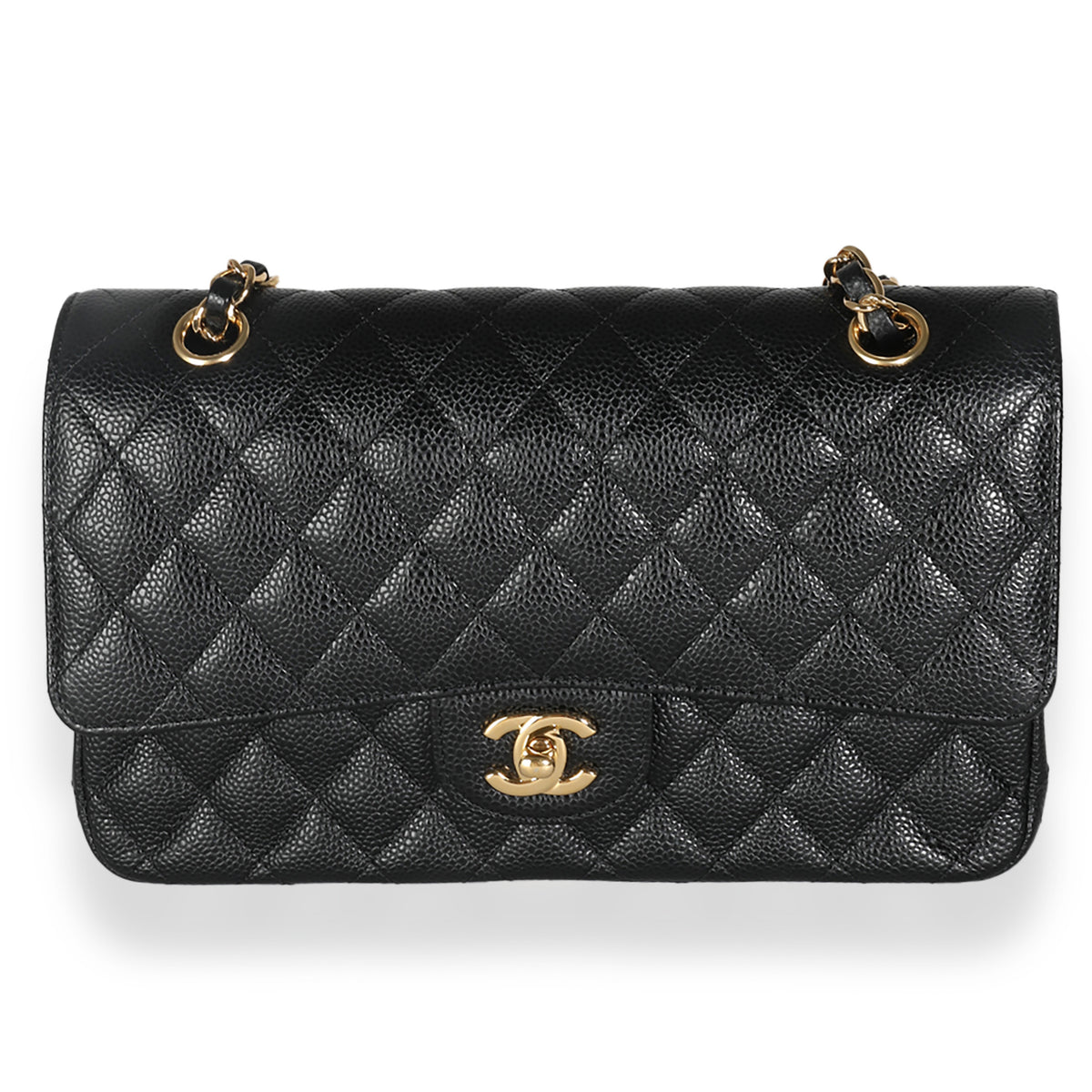 Black Quilted Caviar Medium Classic Double Flap Handbag