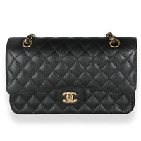 Black Quilted Caviar Medium Classic Double Flap Handbag