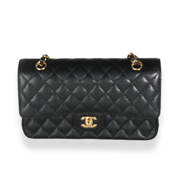 Black Quilted Caviar Medium Classic Double Flap Handbag