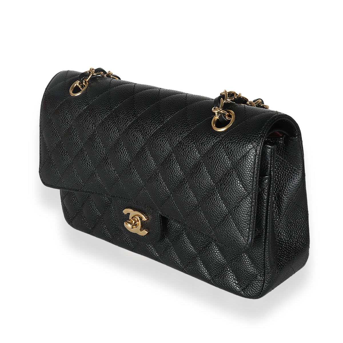 Black Quilted Caviar Medium Classic Double Flap Handbag