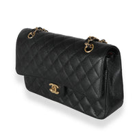 Black Quilted Caviar Medium Classic Double Flap Handbag
