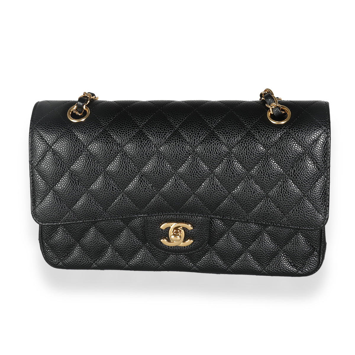 Black Quilted Caviar Medium Classic Double Flap Bag