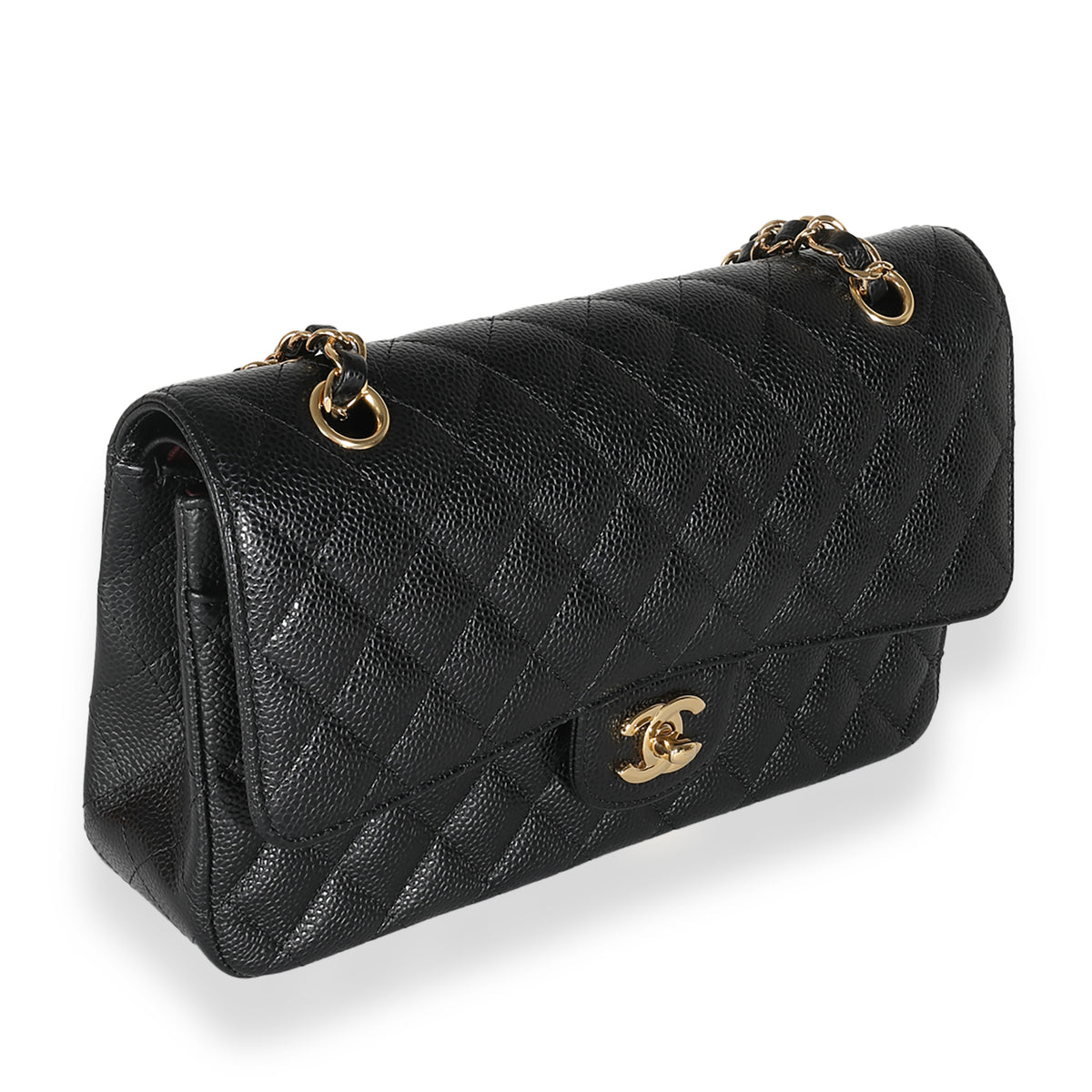 Black Quilted Caviar Medium Classic Double Flap Handbag