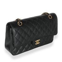 Black Quilted Caviar Medium Classic Double Flap Handbag