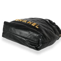 Black Shiny Quilted Calfskin Mini Chanel 22