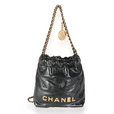 Black Shiny Quilted Calfskin Mini Chanel 22