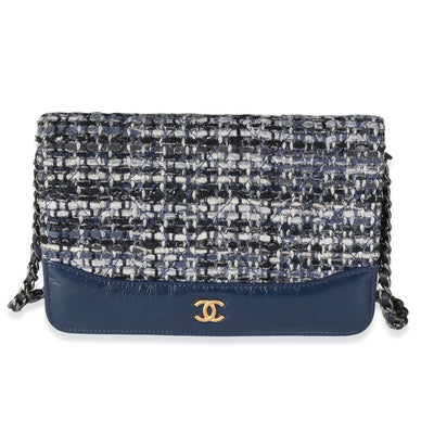 Navy Tweed Aged Calfskin Gabrielle Wallet On Chain