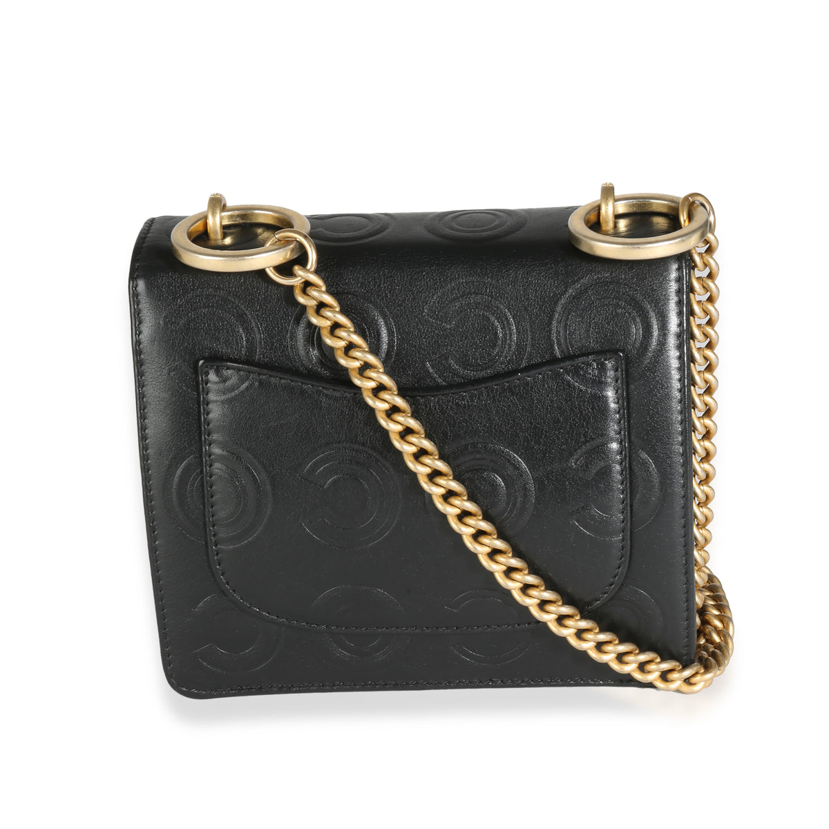 Black Embossed Lambskin Coco Square Flap Bag