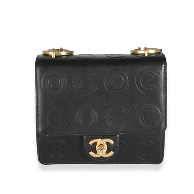 Black Embossed Lambskin Coco Square Flap Bag