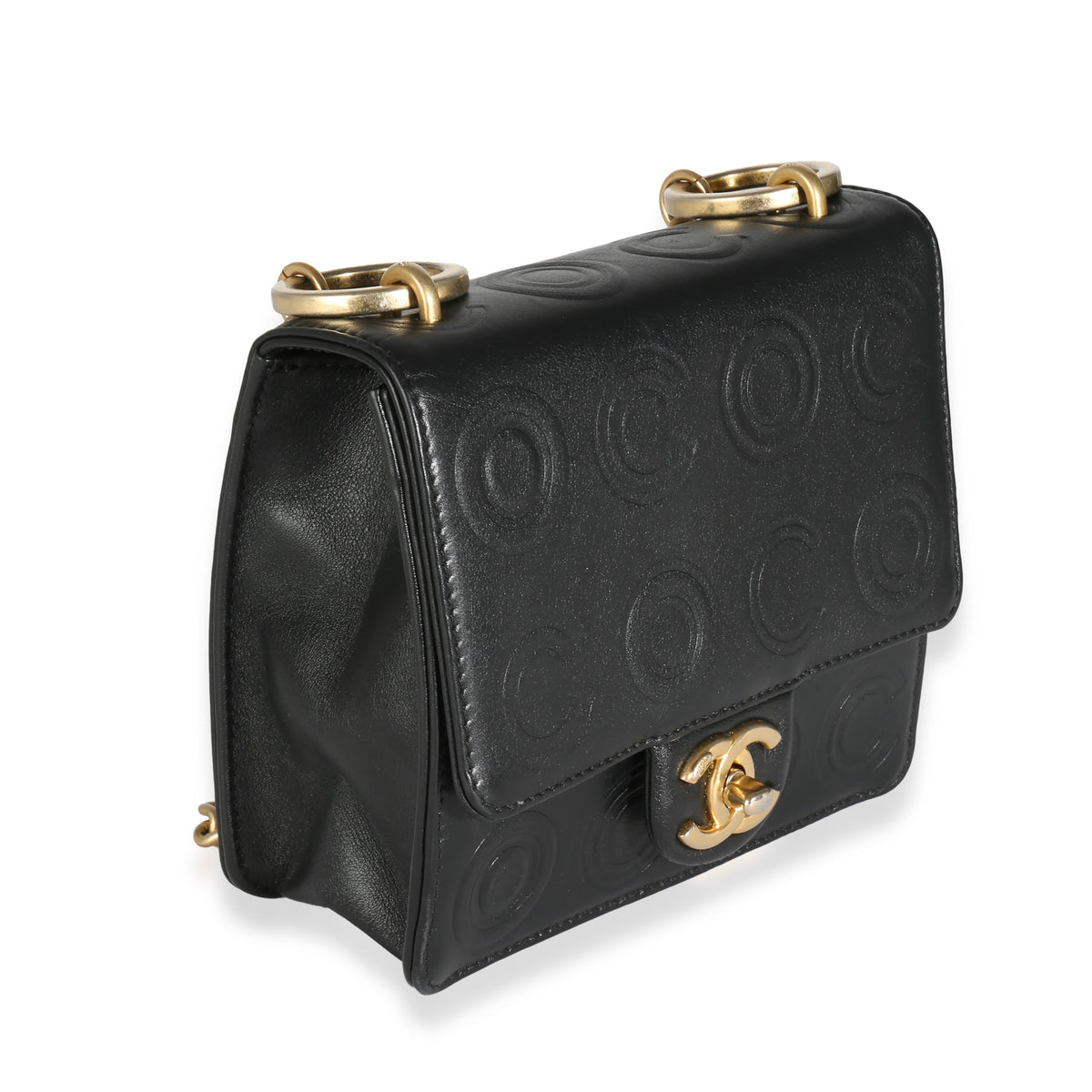 Black Embossed Lambskin Coco Square Flap Bag