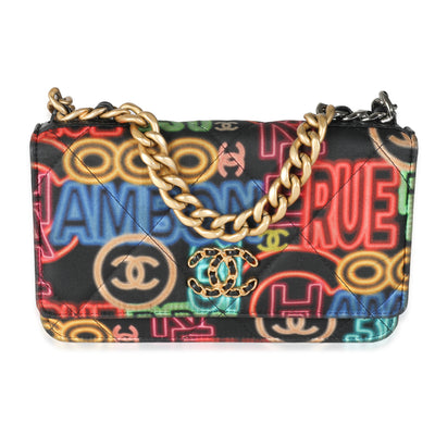 Black Multicolor Fabric Printed Chanel 19 Wallet On Chain