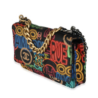 Black Multicolor Fabric Printed Chanel 19 Wallet On Chain