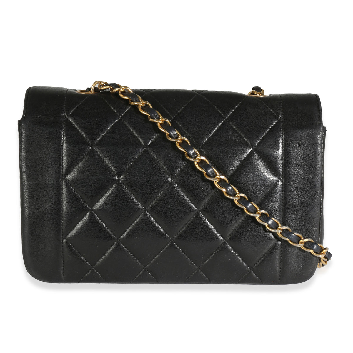 24K Black Quilted Lambskin Small Diana Flap Bag