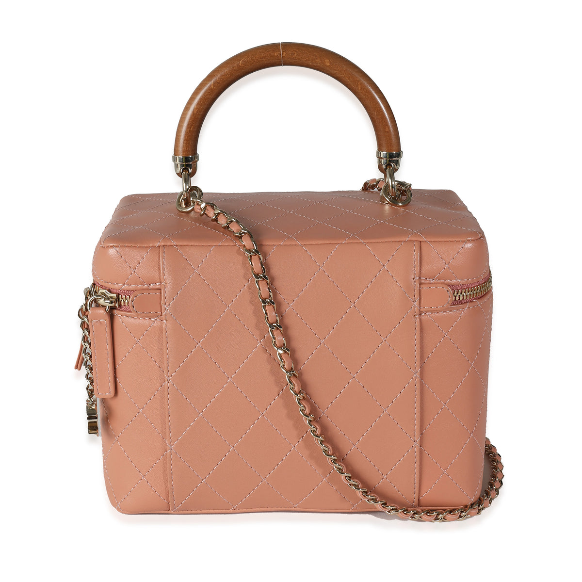 Chanel Pink Quilted Lambskin Knock On Wood Vanity Case Handbag bv