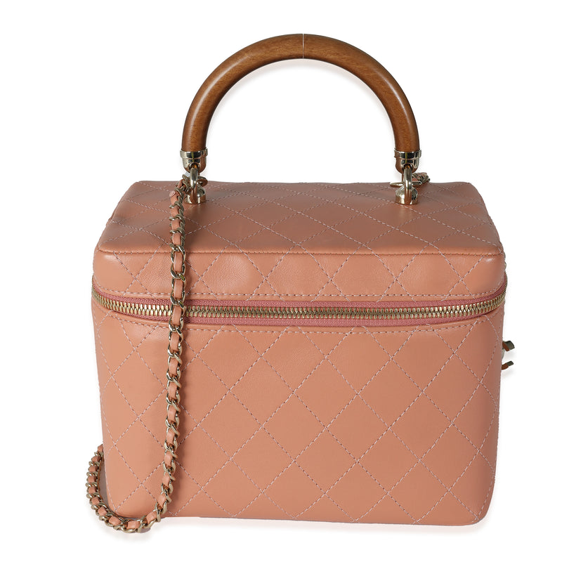 Chanel Pink Quilted Lambskin Knock On Wood Vanity Case Handbag fv